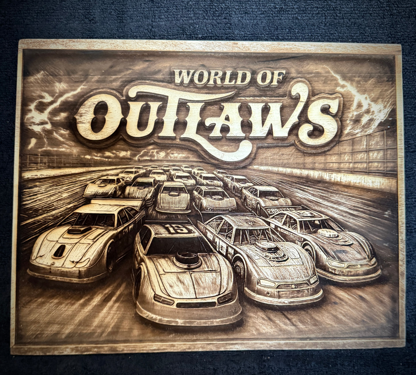 World of Outlaws Late Model Laser Engraved Wood Sign