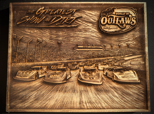 World of Outlaws Greatest Show on Dirt Late Model Laser Engraved Wood Signs