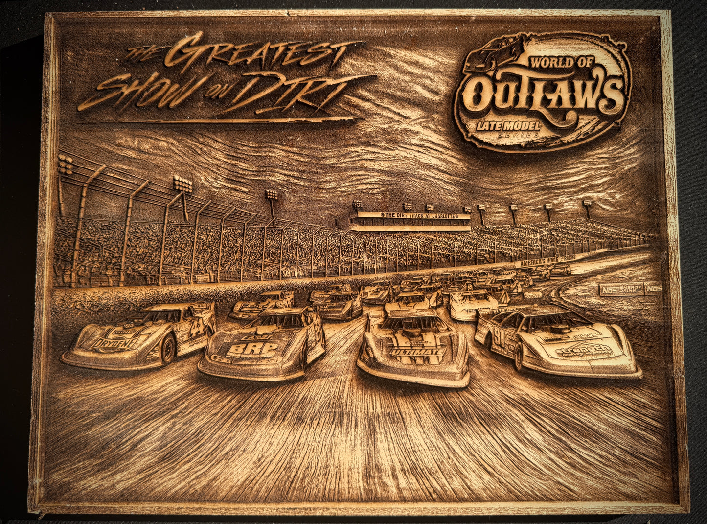 World of Outlaws Greatest Show on Dirt Late Model Laser Engraved Wood Signs