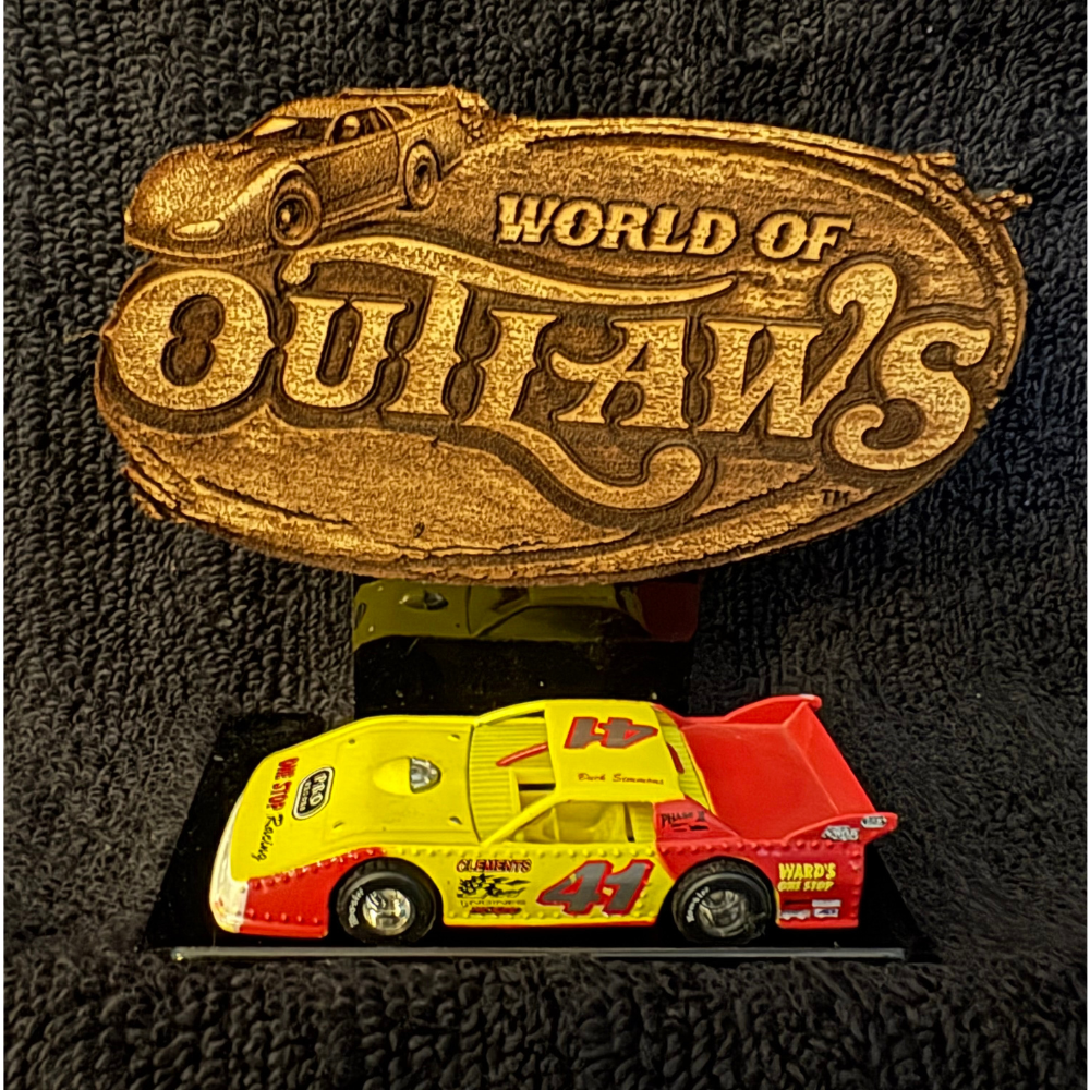 World Of Outlaws Late Model Die Cut Logo Wood Magnet - Optional Diecast Display