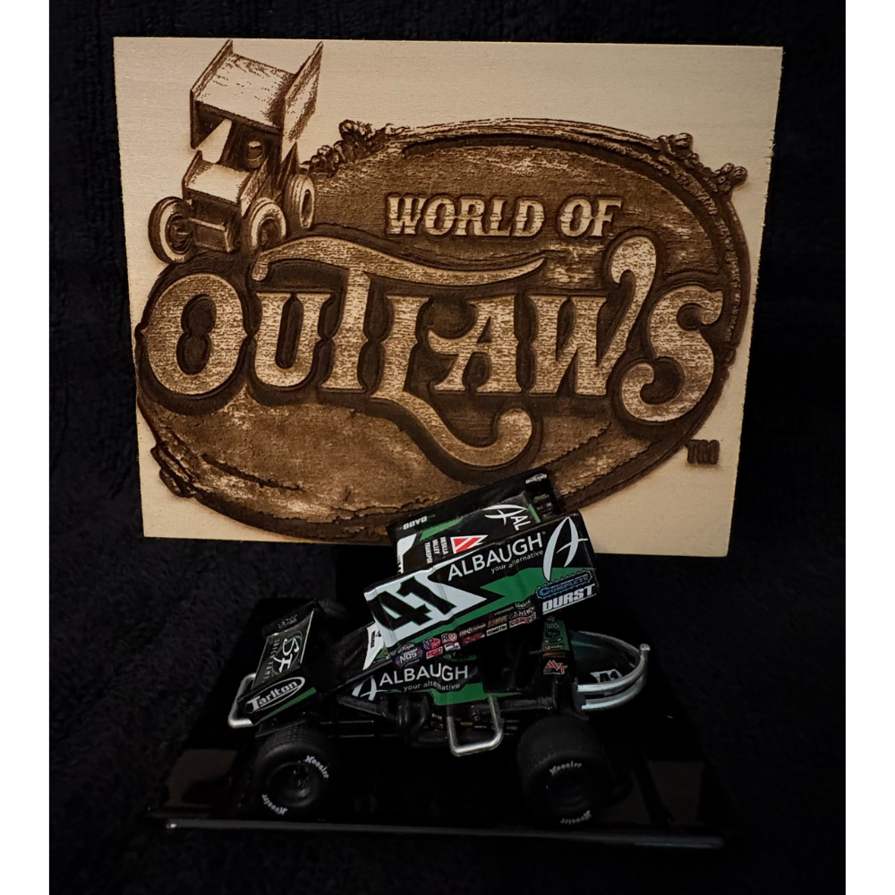 World Of Outlaws Sprint Car Logo Wood Magnet - Optional Diecast Display