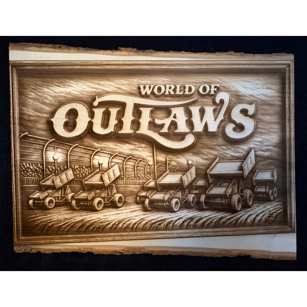 World Of Outlaws 4 Wide Logo Collectible Live Edge Wood Sign