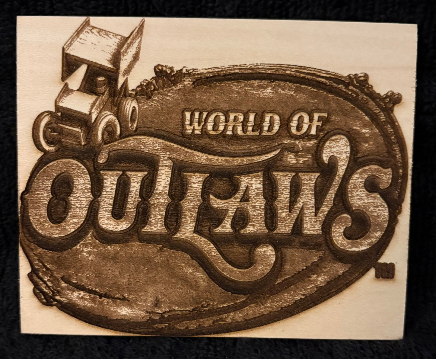 World Of Outlaws Sprint Car Logo Wood Magnet - Optional Diecast Display