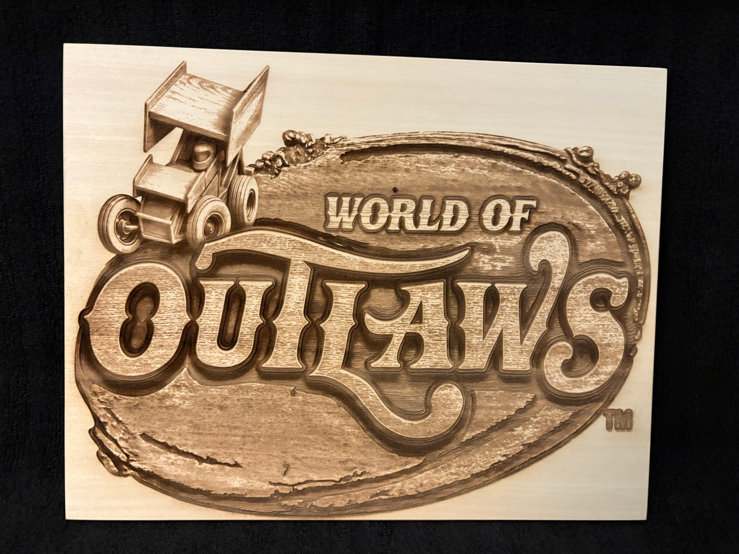 World Of Outlaws Sprint Car Logo Wood Magnet - Optional Diecast Display