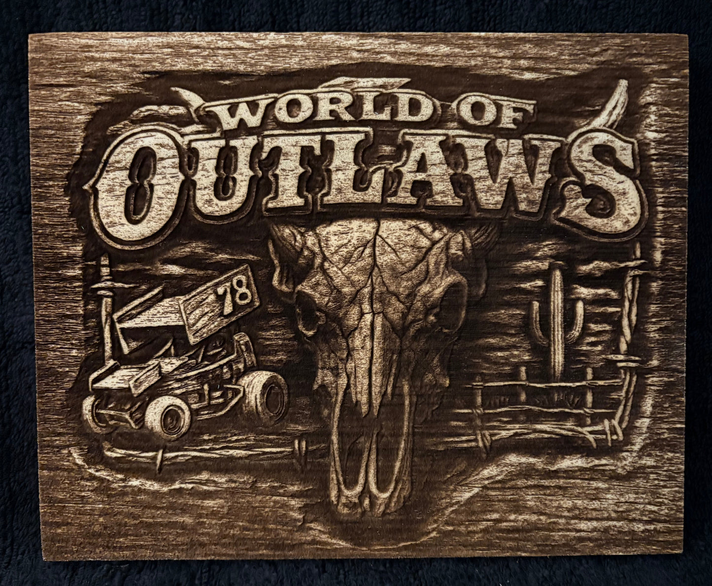 World Of Outlaws Skull Logo Wood Magnet - Optional Diecast Display