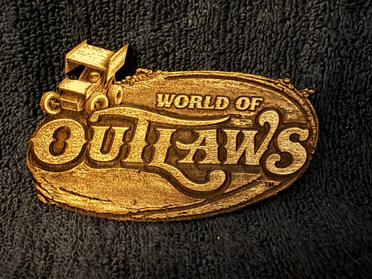 World Of Outlaws Sprint Car Logo Die-Cut Wood Magnet - Optional Diecast Display