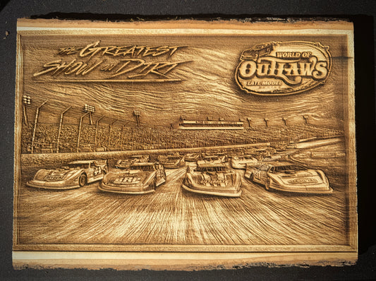 World of Outlaws Greatest Show on Dirt Late Model Laser Engraved Wood Signs