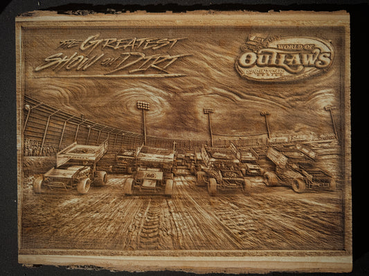 World of Outlaws Greatest Show on Dirt Sprint Car Laser Engraved Wood Sign and magnets
