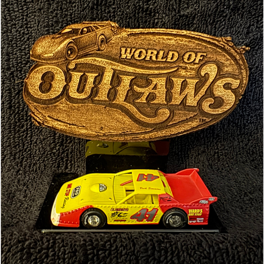 World Of Outlaws Late Model Die Cut Logo Wood Magnet - Optional Diecast Display