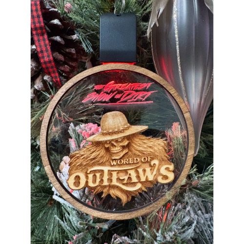 World Of Outlaws Eastwood Skull Die-Cut Wood Holiday Light Up LED And Rechargeable Ornament