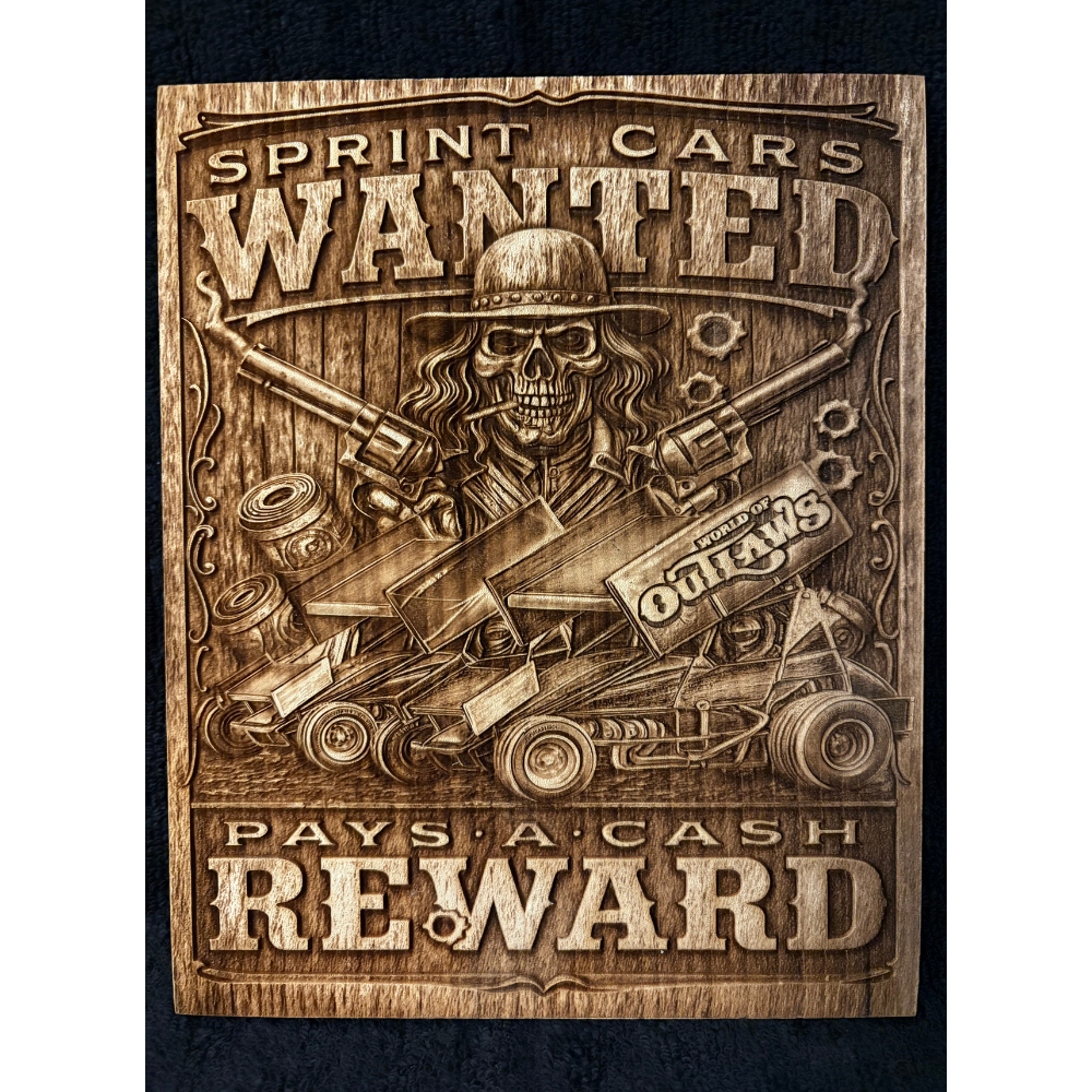 World Of Outlaws Sprint Car Wanted Logo Wood Collectible Sign