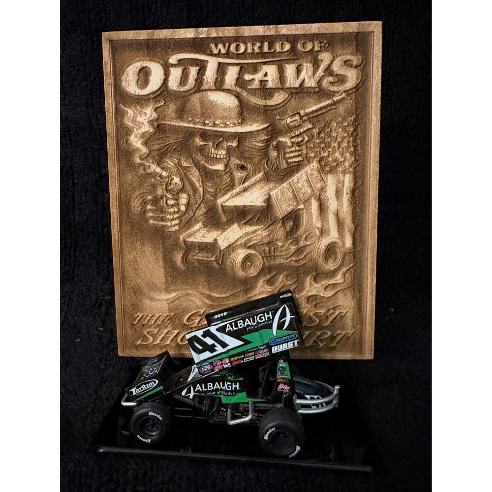 World Of Outlaws Flag Logo Wood Magnet - Optional Diecast Display
