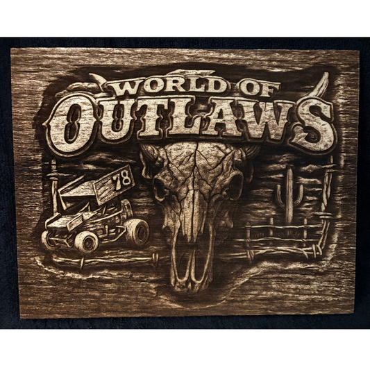 World Of Outlaws Skull Logo Wood Magnet - Optional Diecast Display