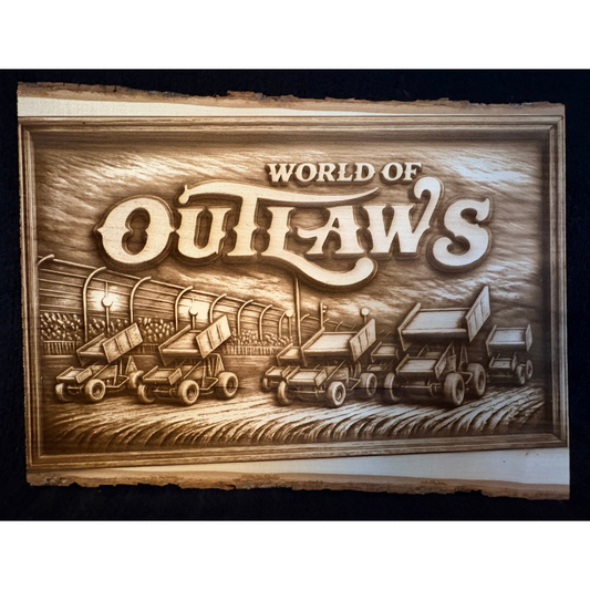 World Of Outlaws 4 Wide Logo Collectible Live Edge Wood Sign