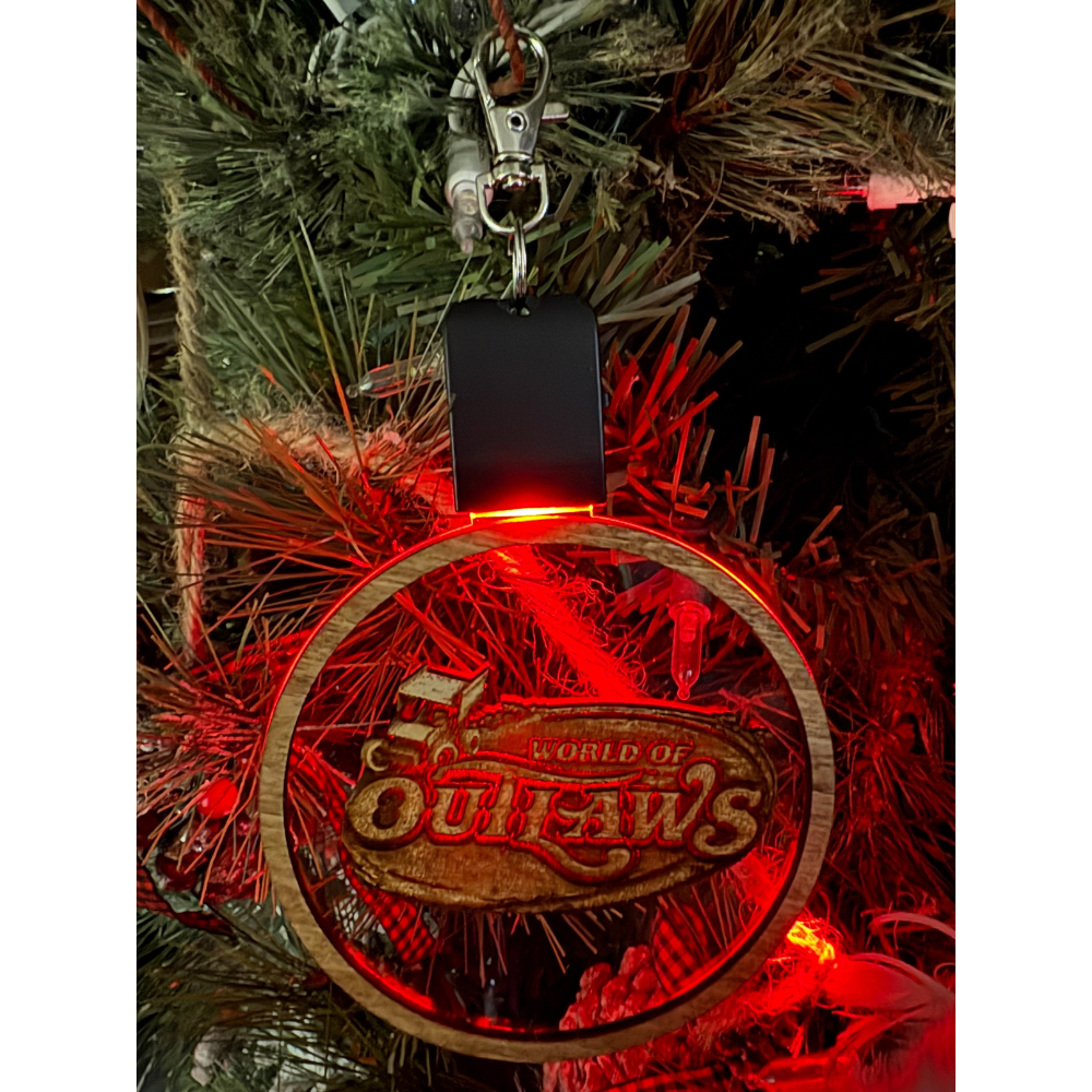 World Of Outlaws Sprint Car Logo Wood Light Up LED Ornament