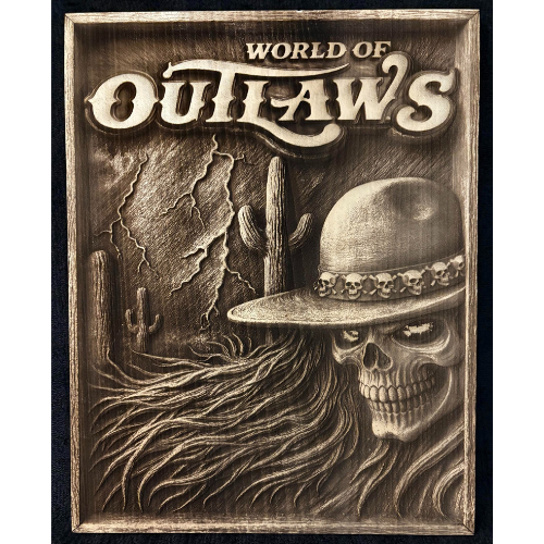 World Of Outlaws Desert Scene Logo Wood Magnet - Optional Diecast Display