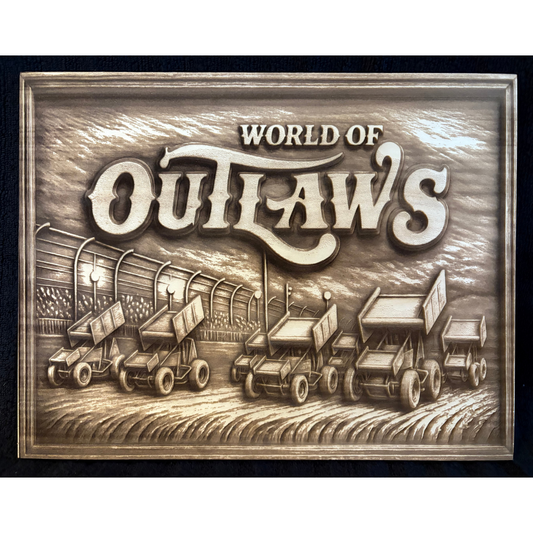 World Of Outlaws 4 Wide Logo Wood Magnet - Optional Diecast Display