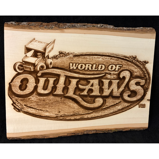 World Of Outlaws Sprint Car Logo Collectible Live Edge Wood Sign