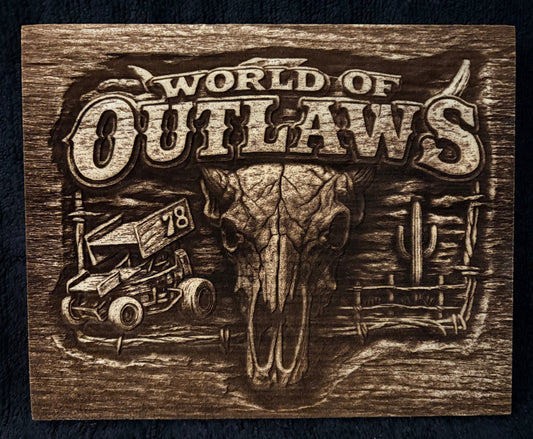 World Of Outlaws Skull Logo Collectible Wood Sign