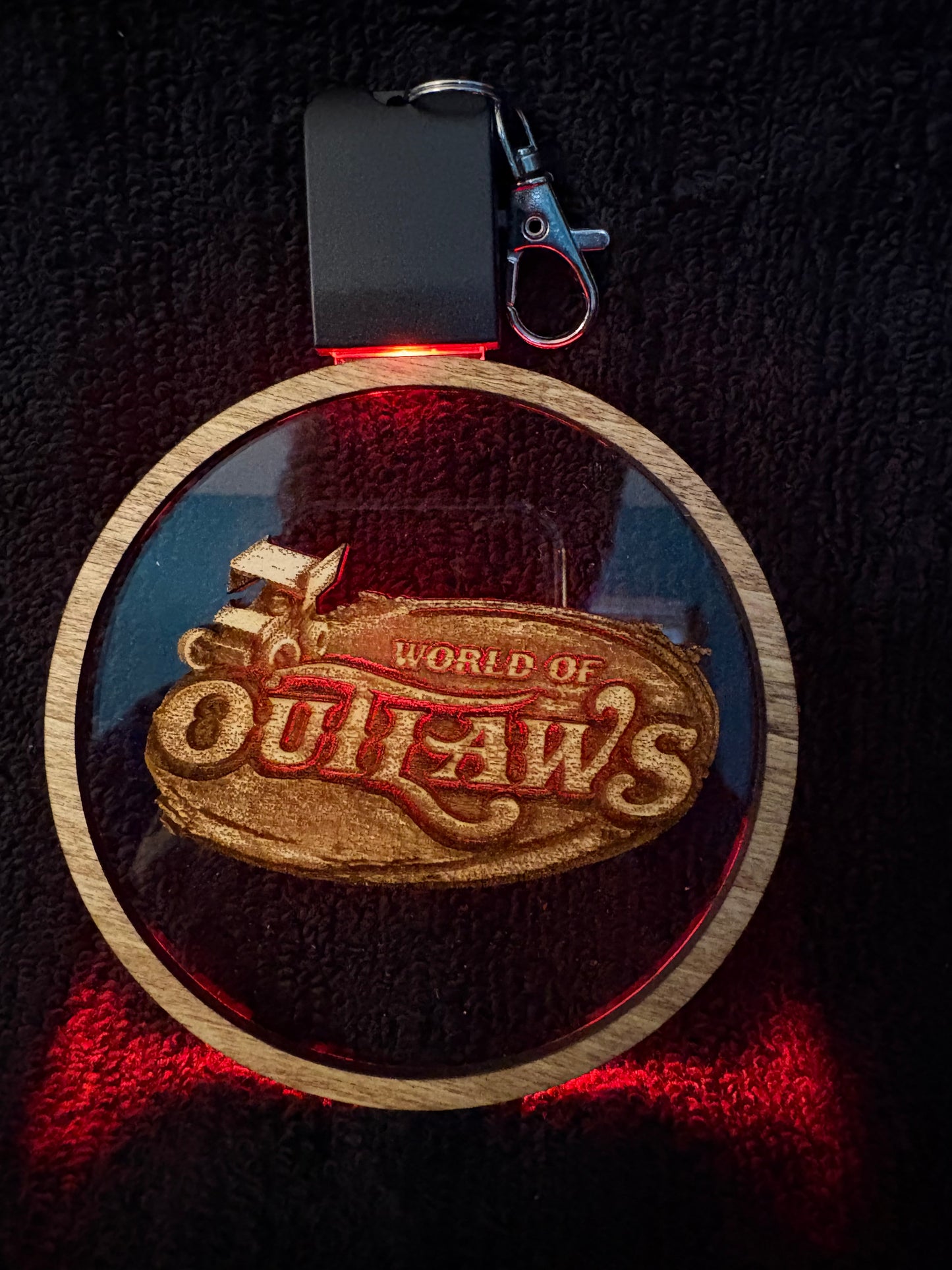 World Of Outlaws Sprint Car Logo Wood Light Up LED Ornament