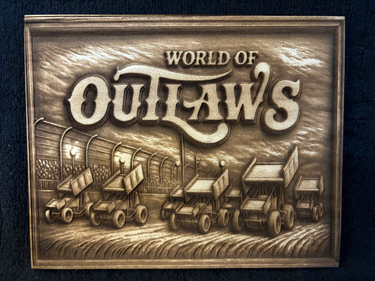 World Of Outlaws 4 Wide Logo Wood Magnet - Optional Diecast Display