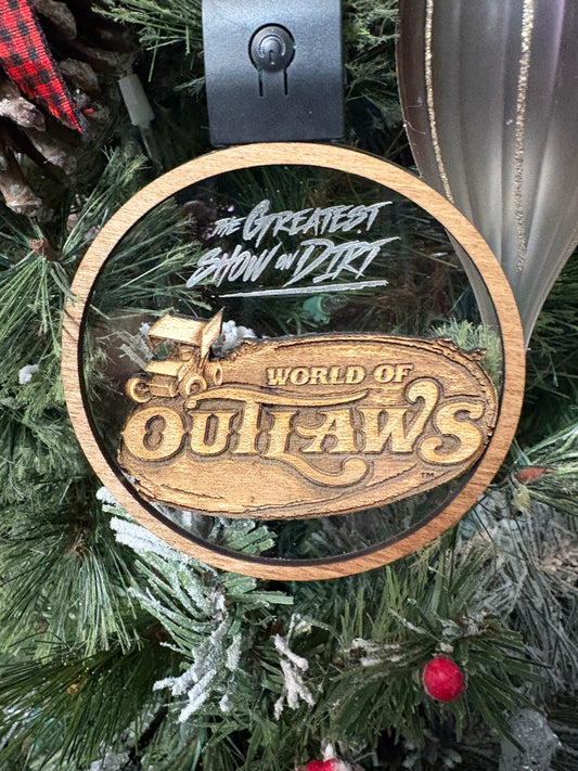 World Of Outlaws Sprint Car Logo Wood Light Up Holiday LED Light Up And Rechargeable Ornament
