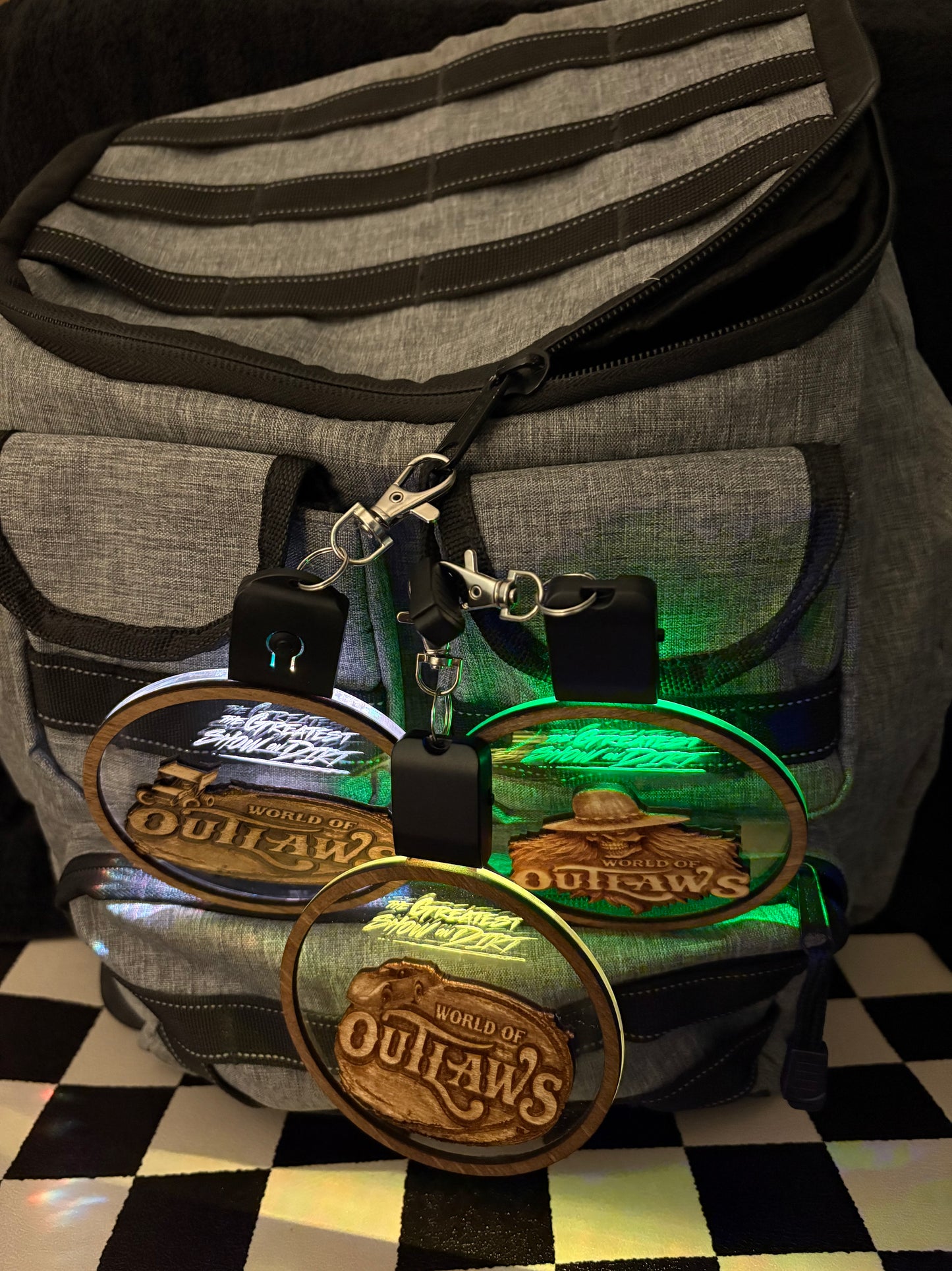 World Of Outlaws Late Model Logo Wood Light Up Holiday LED Light Up And Rechargeable Ornament