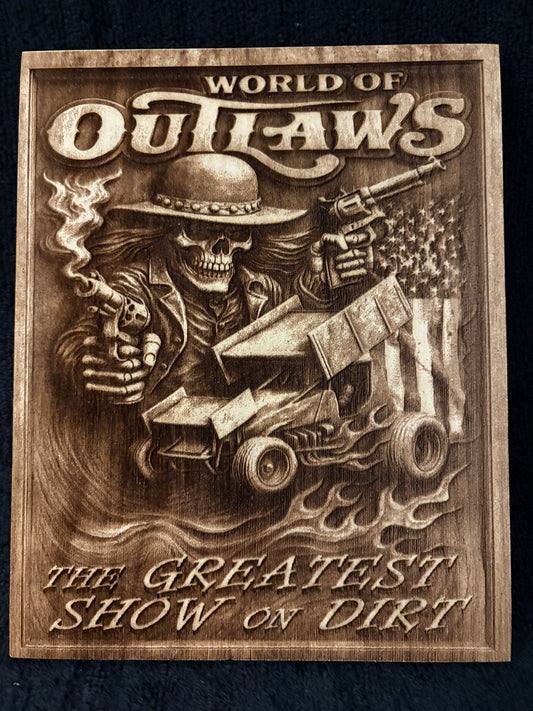 World Of Outlaws Flag Logo Collectible Wood Sign
