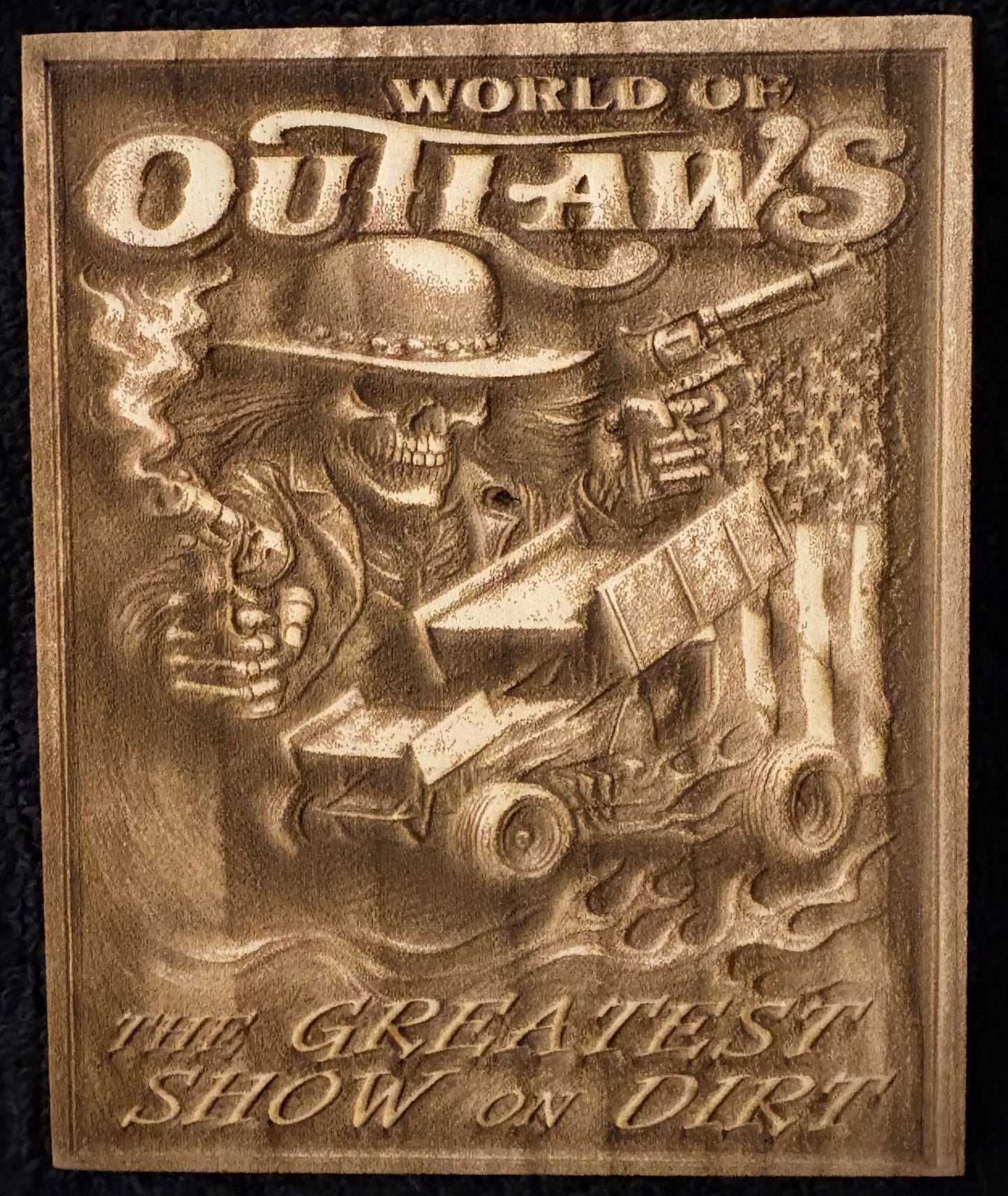 World Of Outlaws Flag Logo Collectible Wood Sign